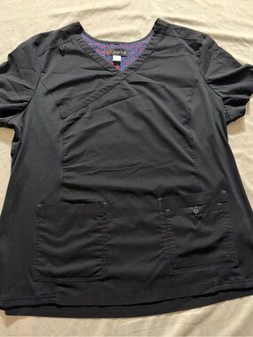 Koi Basics XL Black Stretch Mock Wrap Nurse Scrub Top